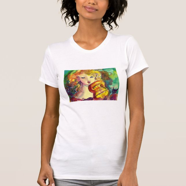 VIOLINIST GIRL ,VIOLIN  AND CAT T-Shirt (Front)