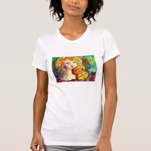 VIOLINIST GIRL VIOLIN  AND CAT T_Shirt