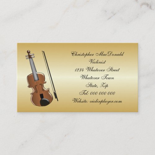 Violinist Gold Colored Personalized Business Card