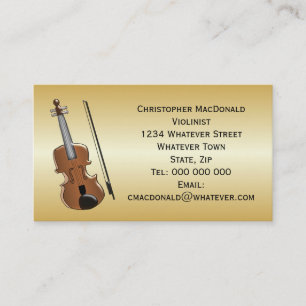 Violinist Gold Coloured Business Card