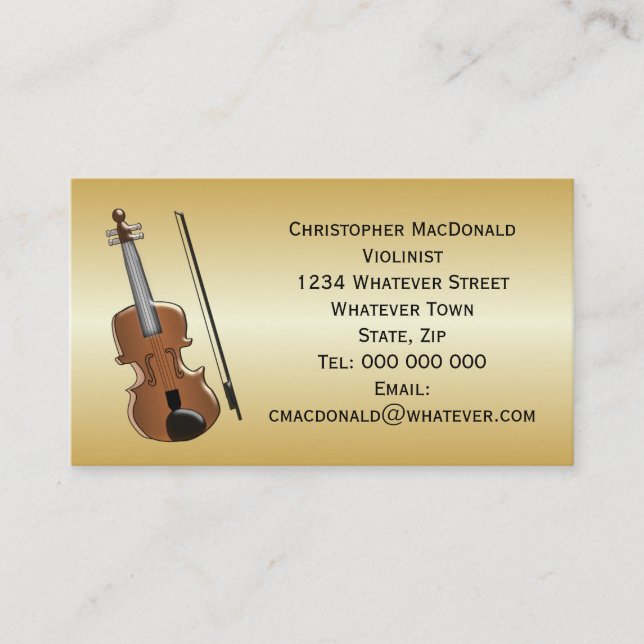 Violinist Gold Coloured Business Card (Front)