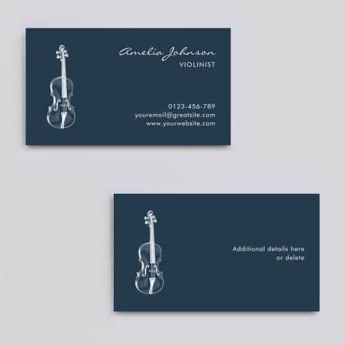 Violinist Navy Blue Elegant Script Music Teacher Business Card