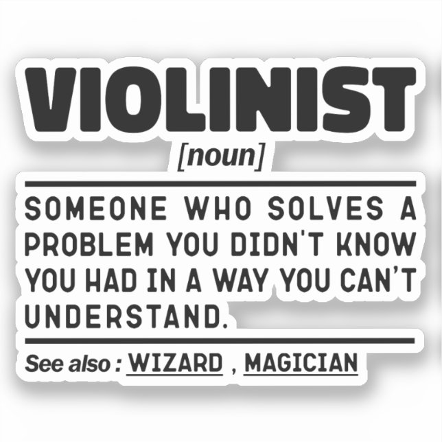 Violinist Noun Definition Funny Fiddler Sarcastic Sticker (Front)