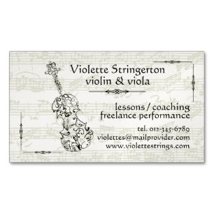 Violinist or Violist Line Drawing Bach Backdrop Business Card Magnet