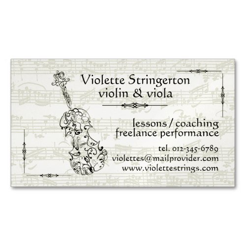 Violinist or Violist Line Drawing Bach Backdrop Business Card Magnet