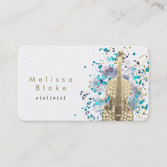 violinist paint splash design business card (Front)