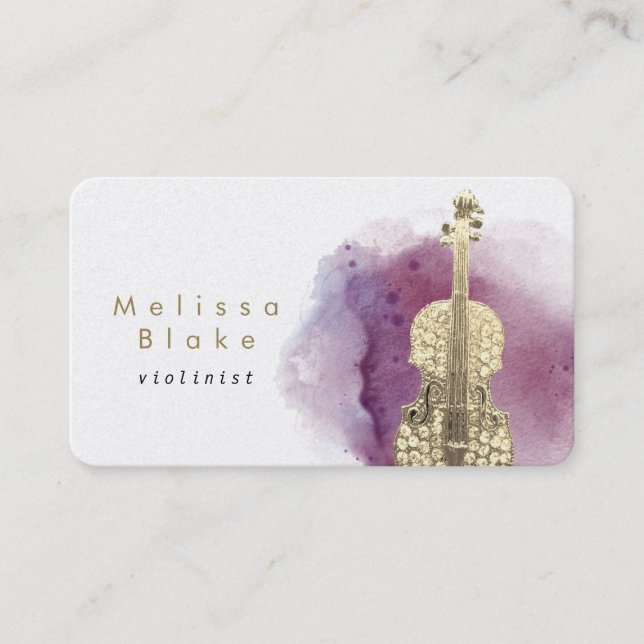 violinist paint watercolor splash design business card (Front)