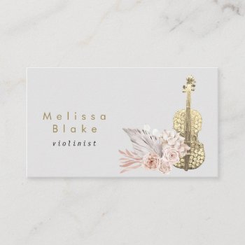 Violinist Pampas Grass Light Gray Background Business Card by musickitten at Zazzle