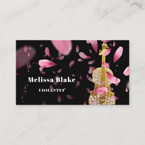 violinist pink rose petals business card