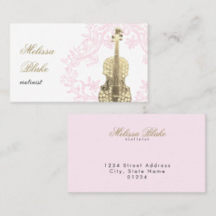 violinist pink vintage frame business card