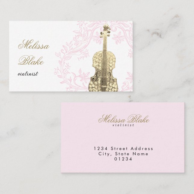 violinist pink vintage frame business card (Front/Back)