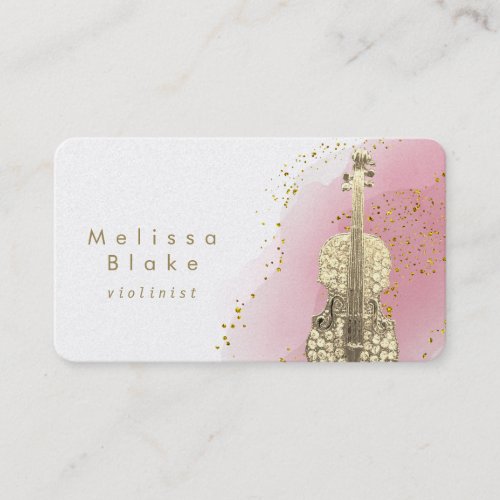 violinist pink watercolor business card