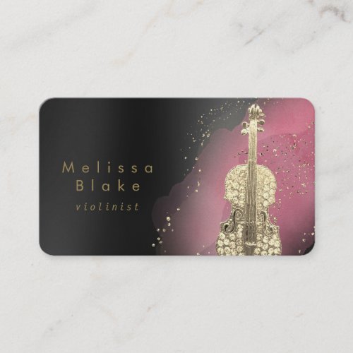 violinist pink watercolor on black business card