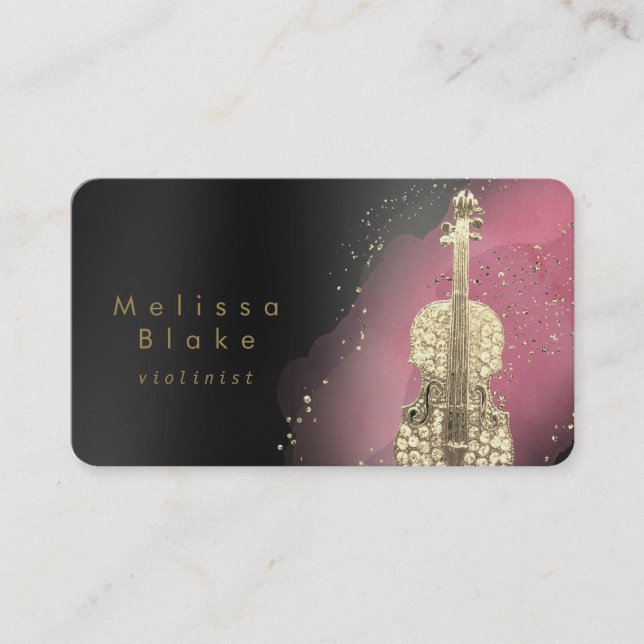 violinist pink watercolor on black business card (Front)