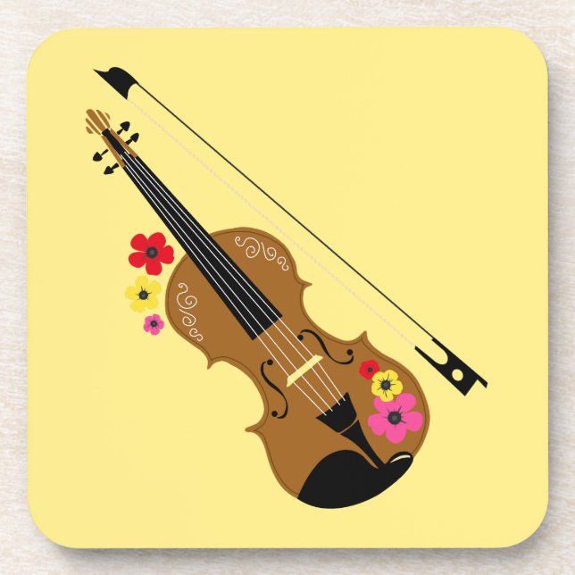 Violinist Pretty Floral Violin Beverage Coaster (Front)