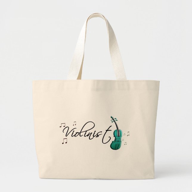 Violinist Teal Green Large Tote Bag (Front)