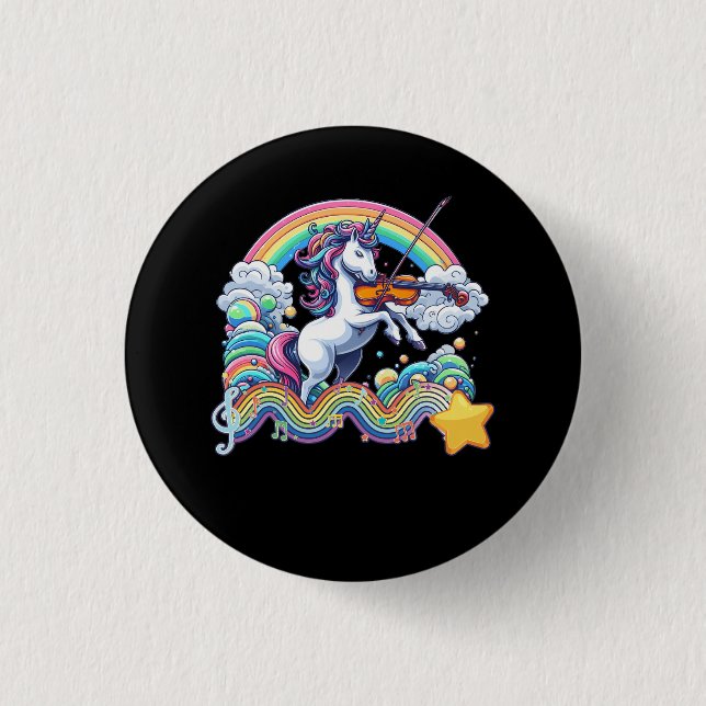 Violinist Unicorn Playing Violin Viola Player Musi Button (Front)