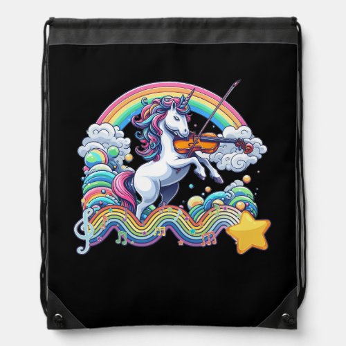 Violinist Unicorn Playing Violin Viola Player Musi Drawstring Bag