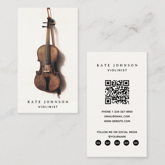 Violinist Vintage Violin Musician Teacher Business Card (Front/Back)