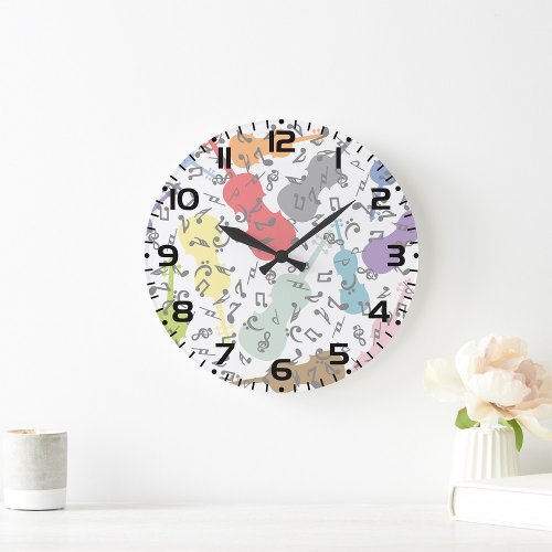 Violins And Musical Notes Large Clock
