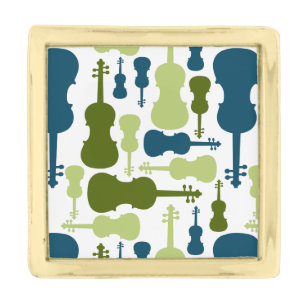 Violins - Blue and Green Pattern Gold Finish Lapel Pin
