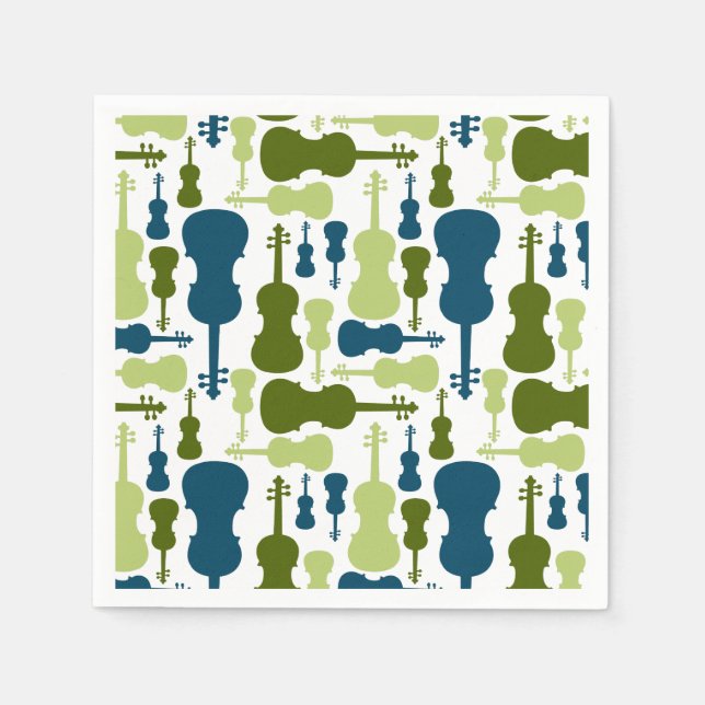 Violins - Blue and Green Pattern Paper Napkins (Front)