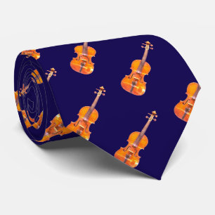 Violins Musical Instrument Patterned Navy Blue Neck Tie