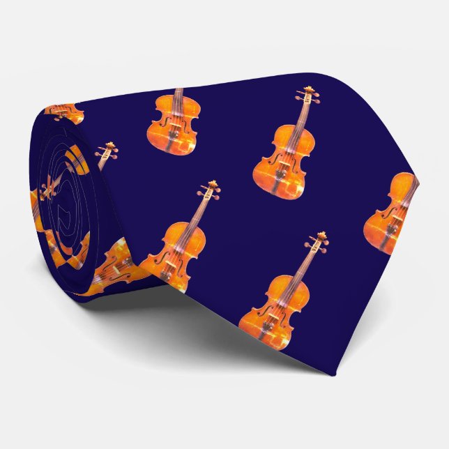 Violins Musical Instrument Patterned Navy Blue Neck Tie (Rolled)