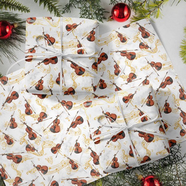 Violins with Gold Music Notes Christmas Holiday Wrapping Paper Sheets (Creator Uploaded)