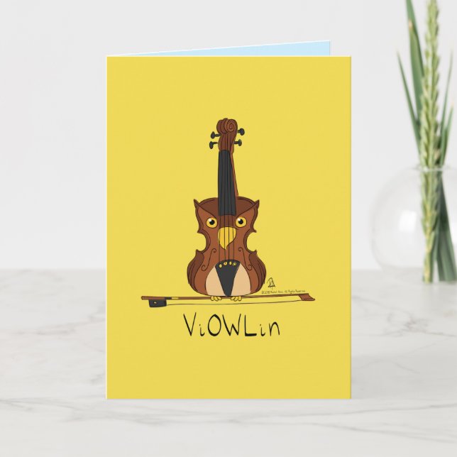 ViOWLin Funny Violin Owl Music Greeting Card (Front)