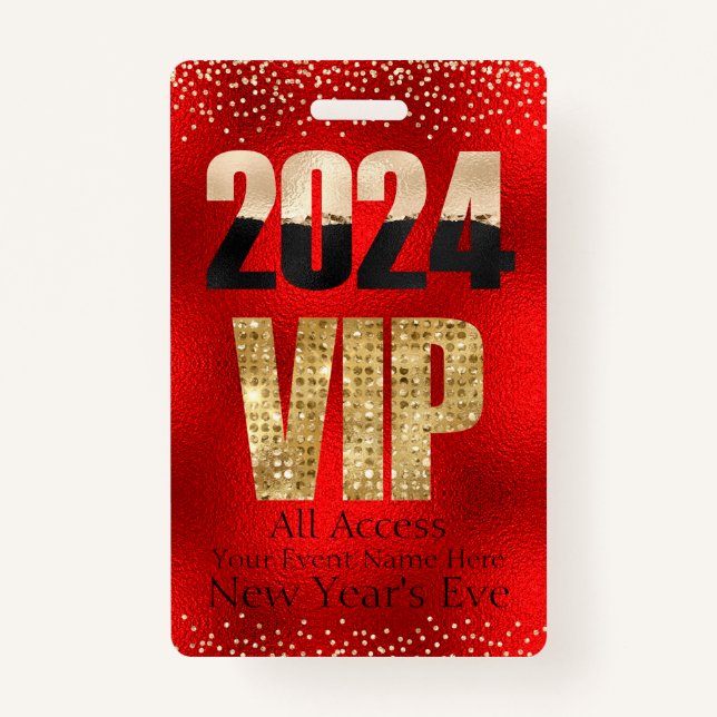VIP 2024 Red and Gold Glitter Diamonds Badge (Front)
