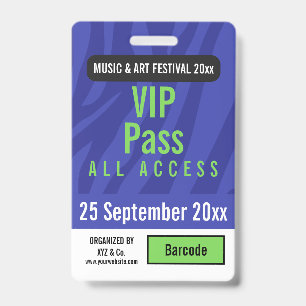 VIP ACCESS ALL ACCESS MUSIC FESTIVAL PASS BADGE