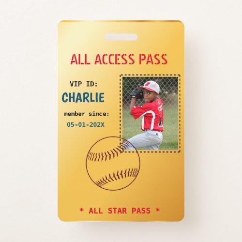 VIP Access Baseball Birthday Party Badge