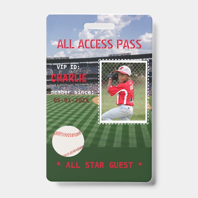 VIP Access Baseball Field Birthday Party Badge (Front)