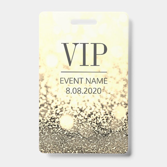 VIP Access Event Elegant White Gold Glitter Badge (Front)