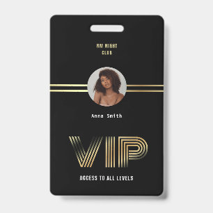 VIP Access Member Gold Foil Photo Nighclub Badge