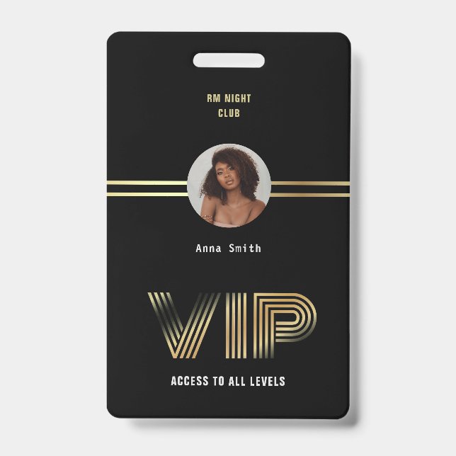 VIP Access Member Gold Foil Photo Nighclub Badge (Front)