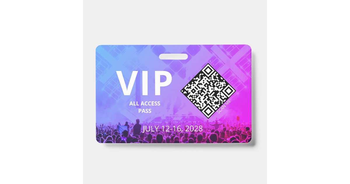 Vip Qr Codes Scan VIP Access Pass QR Code Event Horizontal Badge | Zazzle