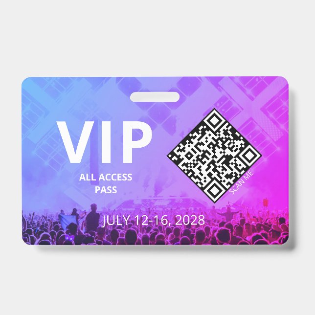 VIP Access Pass QR Code Event Horizontal Badge (Front)