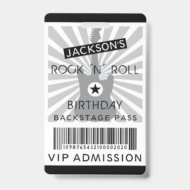 VIP ADMISSION Backstage Pass Rock 'N' Roll Party Badge (Front)