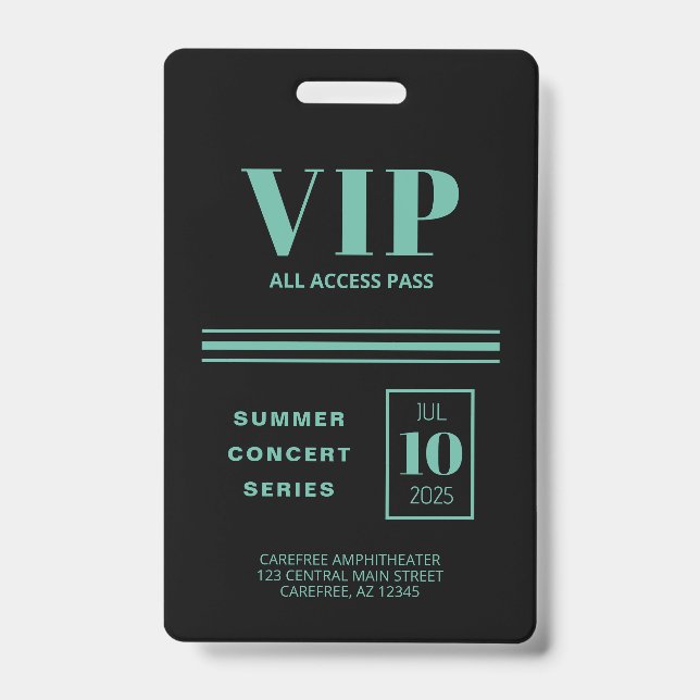 VIP All Access Black Turquoise Badge (Front)