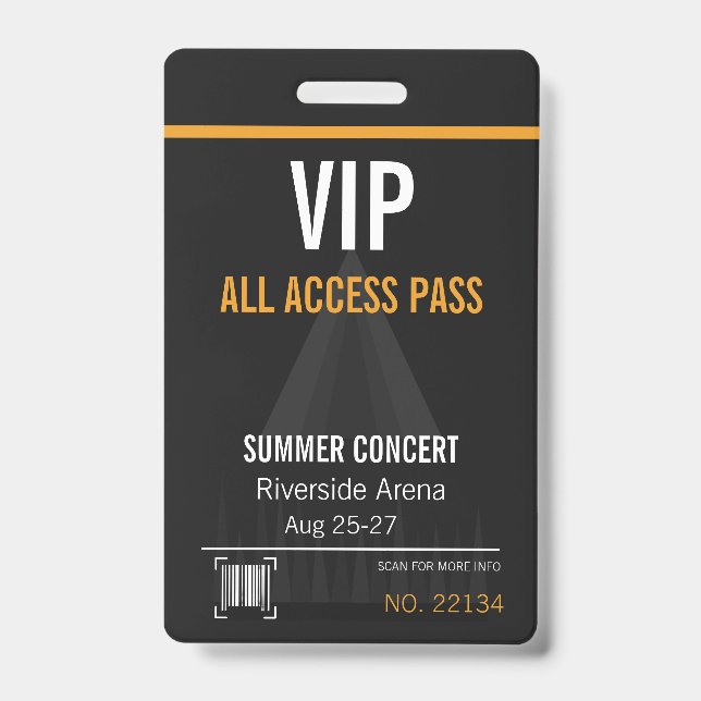 VIP All Access Concert Badge with QR Code (Front)