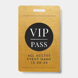 VIP All Access Event Gold Metallic Foil Gold Black Badge