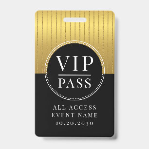 VIP All Access Event Metallic Gold Black Badge