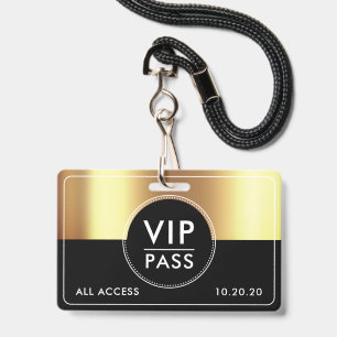 VIP All Access Event Metallic Gold Black Badge