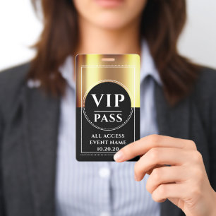VIP All Access Event Metallic Gold Black Badge