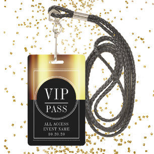VIP All Access Event Metallic Gold Black Badge