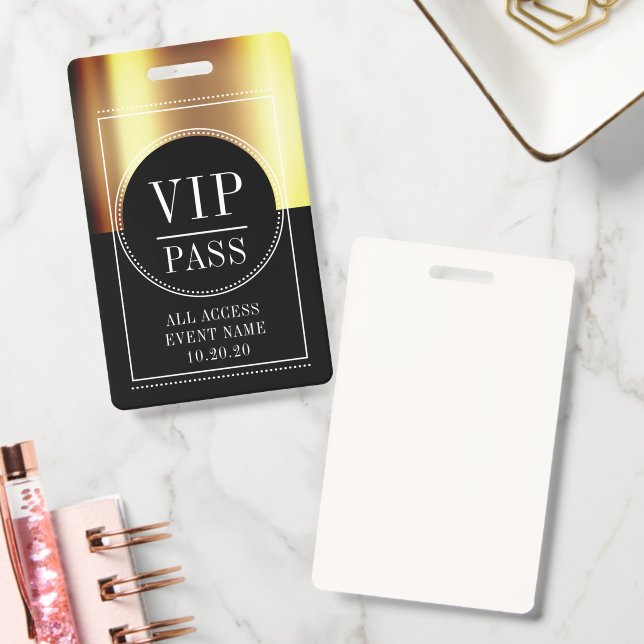 VIP All Access Event Metallic Gold Black Badge | Zazzle