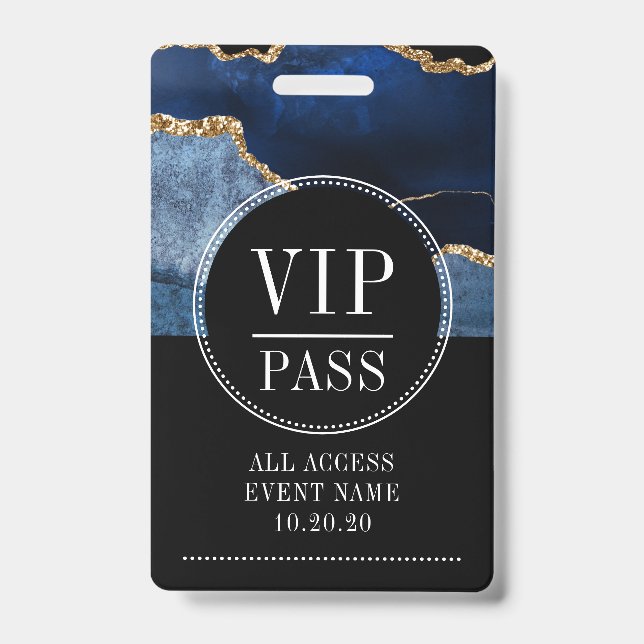 VIP All Access Event Metallic Navy Gold Agate Badge (Front)
