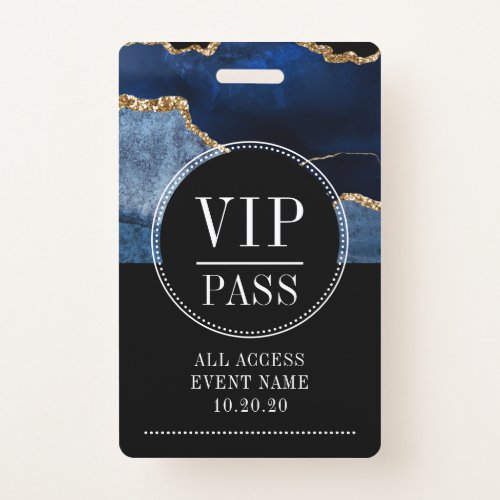 VIP All Access Event Metallic Navy Gold Agate Badge